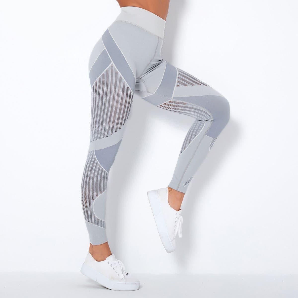 image-Cross-border new seamless knitted quick-drying hollow yoga fitness pants high-waisted hip-lifting tight-fitting sports yoga pants in stock