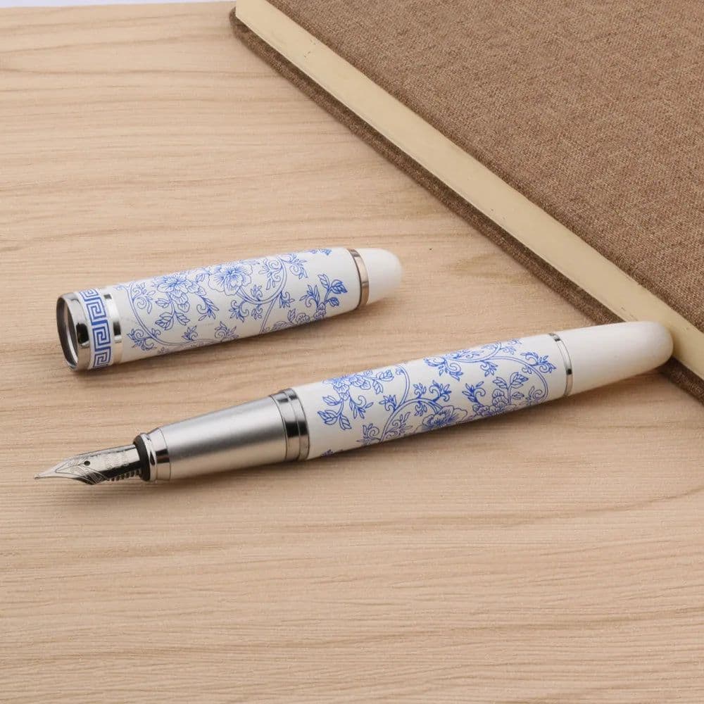 image-Fountain Pen Blue And White Porcelain Flowers Metal Medium Nib Ink Pens for Writing