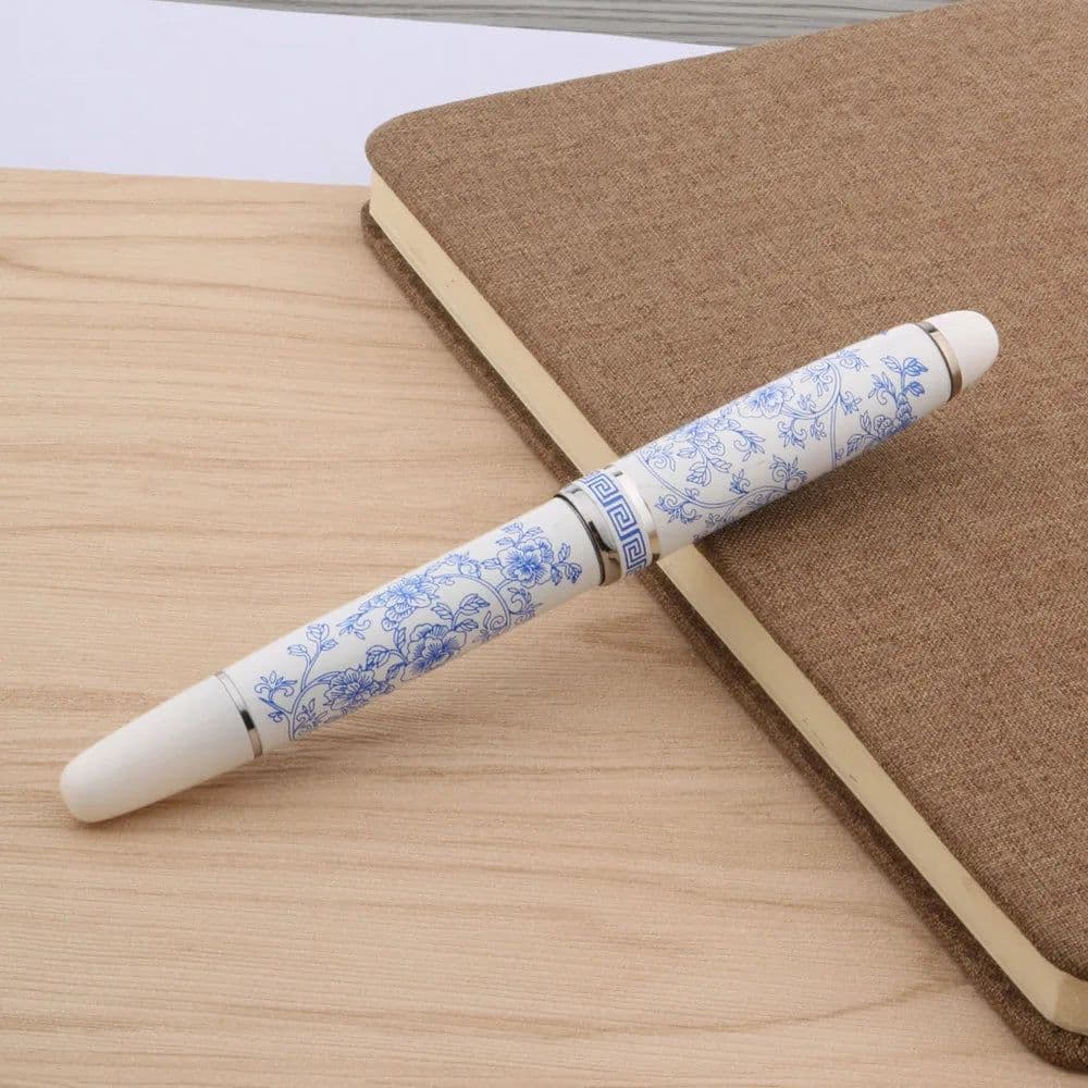 image-Fountain Pen Blue And White Porcelain Flowers Metal Medium Nib Ink Pens for Writing