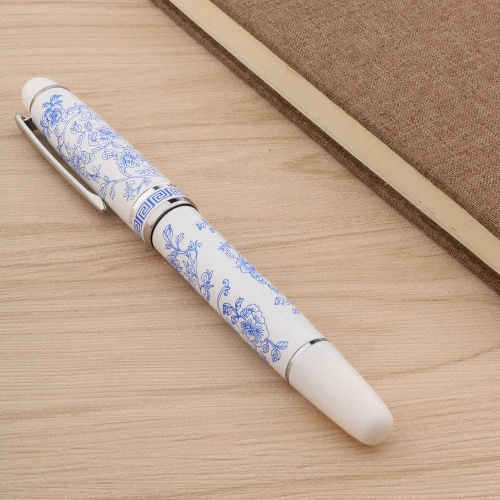 image-Fountain Pen Blue And White Porcelain Flowers Metal Medium Nib Ink Pens for Writing