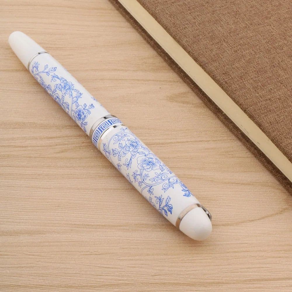 image-Fountain Pen Blue And White Porcelain Flowers Metal Medium Nib Ink Pens for Writing