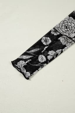 image-Black Thumbhole Long Sleeve Floral Print Mesh Top