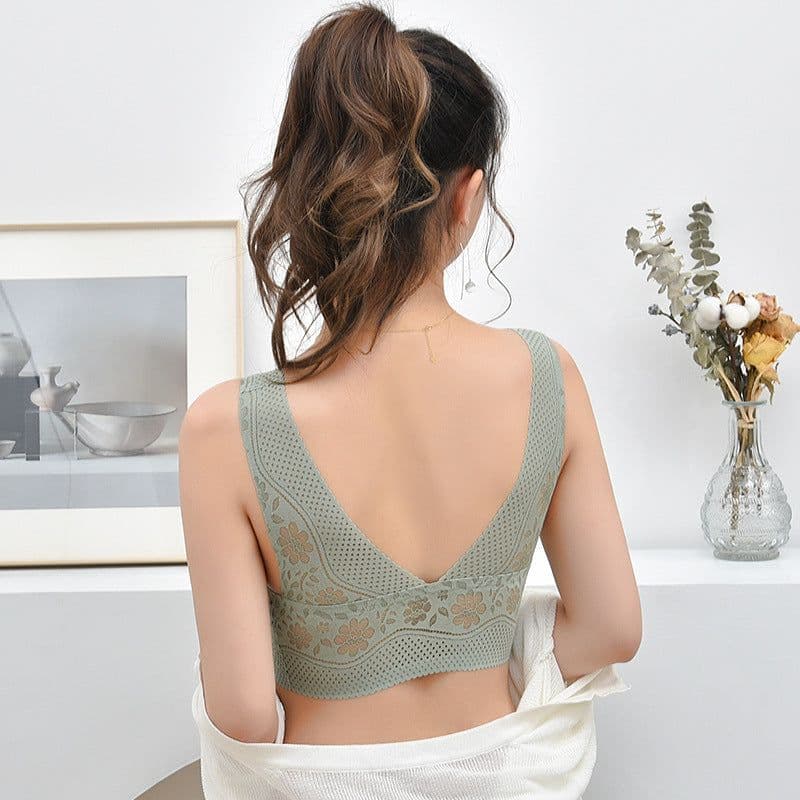 image-Thin section beautiful back wrapped chest vest women gather no steel ring with chest pad to collect auxiliary milk base large size seamless bra underwear