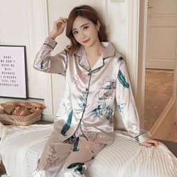 image-Silk Satin Pajamas - Plus Size Short-Sleeved Trousers, 5XL, Double Blue Satin, Comfortable