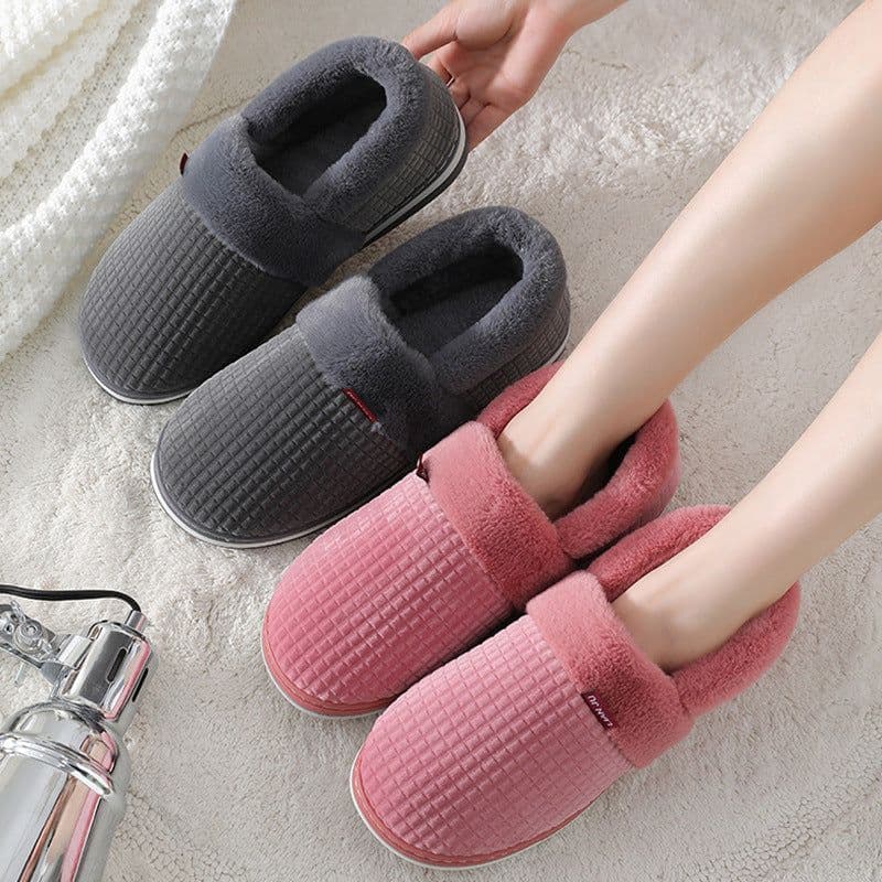 image-Unisex Cotton Slippers - Thick Sole Winter Warm