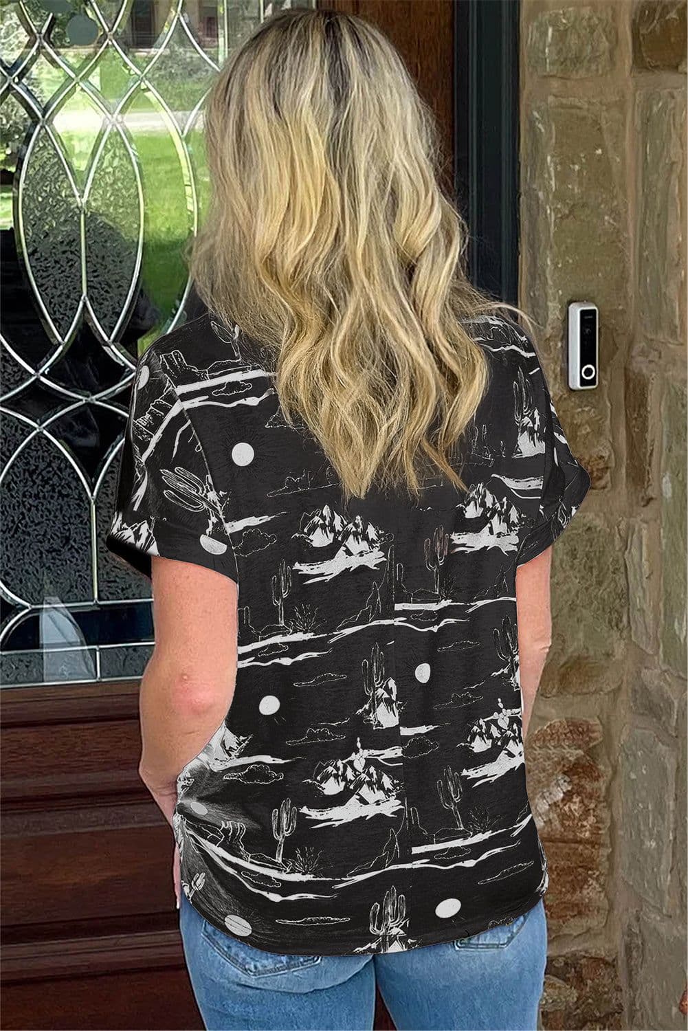 image-Chestnut Desert Sand Print Short Sleeve Knit Top