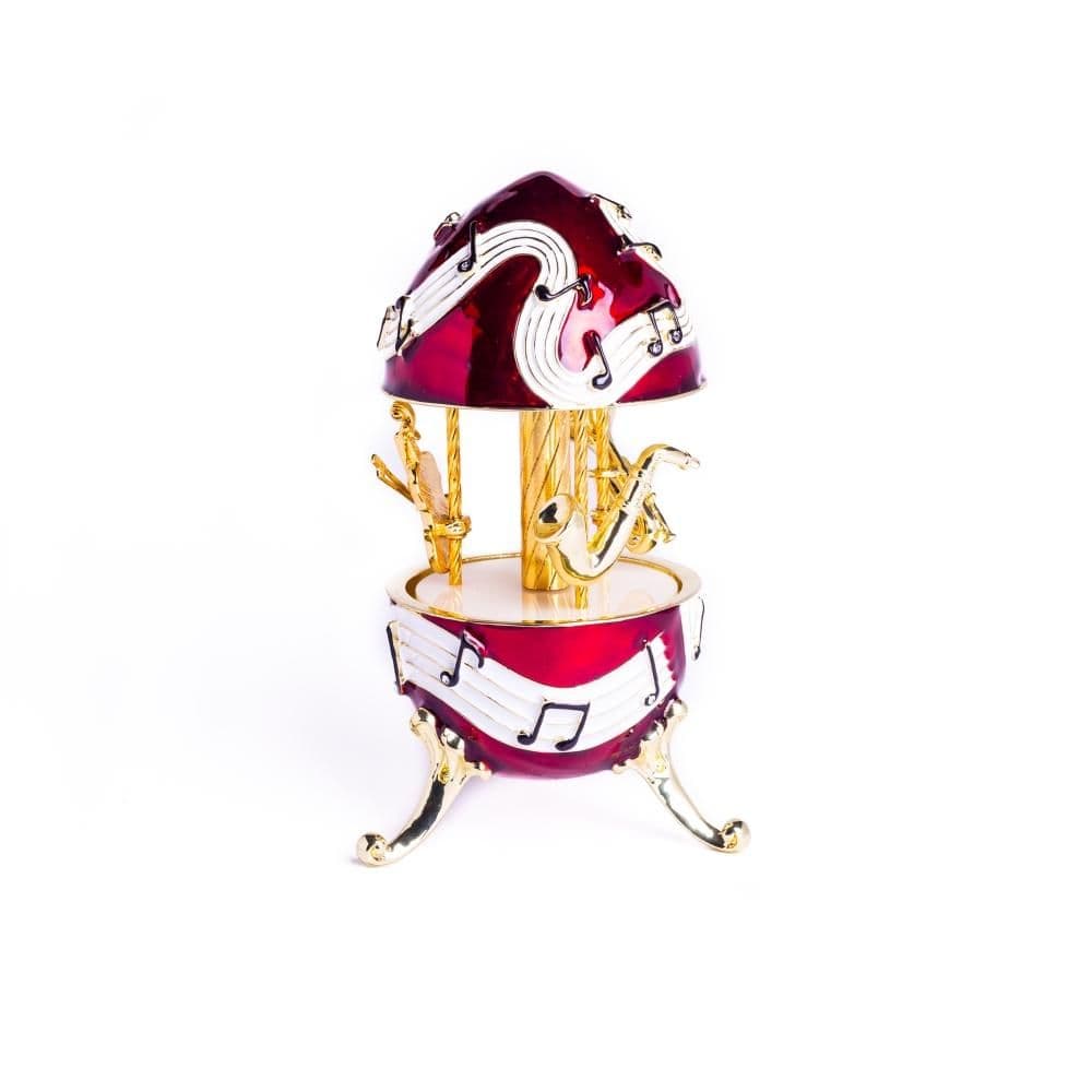 image-Red Musical Carousel with Music Instruments Violin Saxophone Trumpet