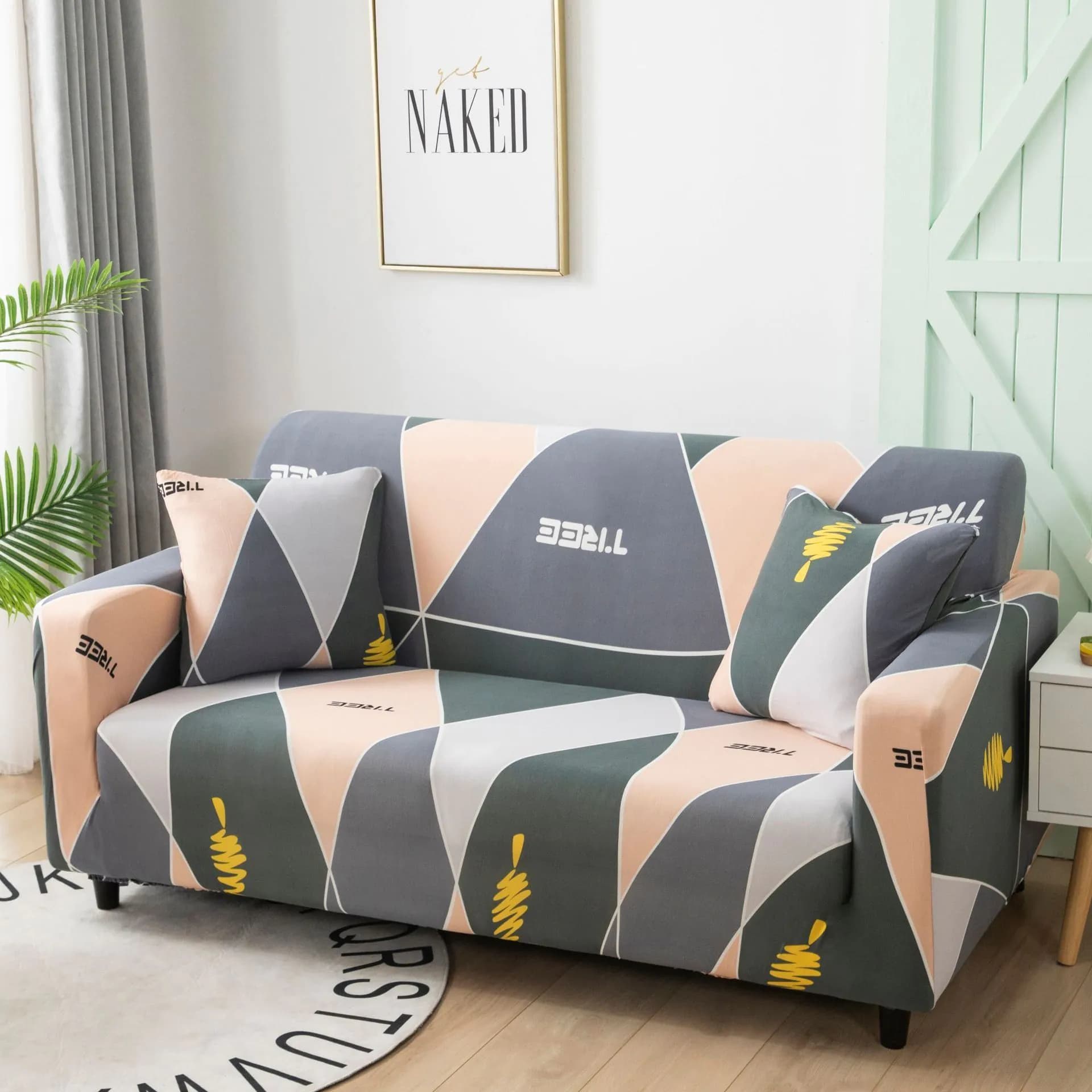 image-Elastic Three Seater Sofa Cover European Style Dustproof Protective Cover