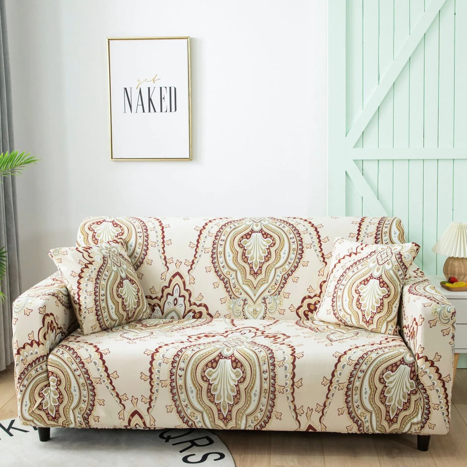 image-Elastic Three Seater Sofa Cover European Style Dustproof Protective Cover
