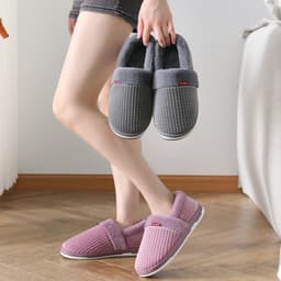 image-Unisex Cotton Slippers - Thick Sole Winter Warm