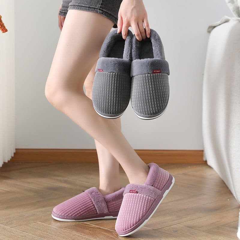 image-Unisex Cotton Slippers - Thick Sole Winter Warm