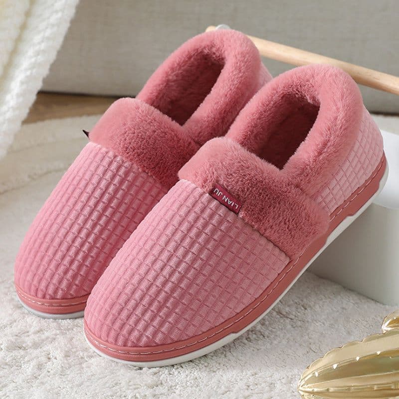 image-Unisex Cotton Slippers - Thick Sole Winter Warm