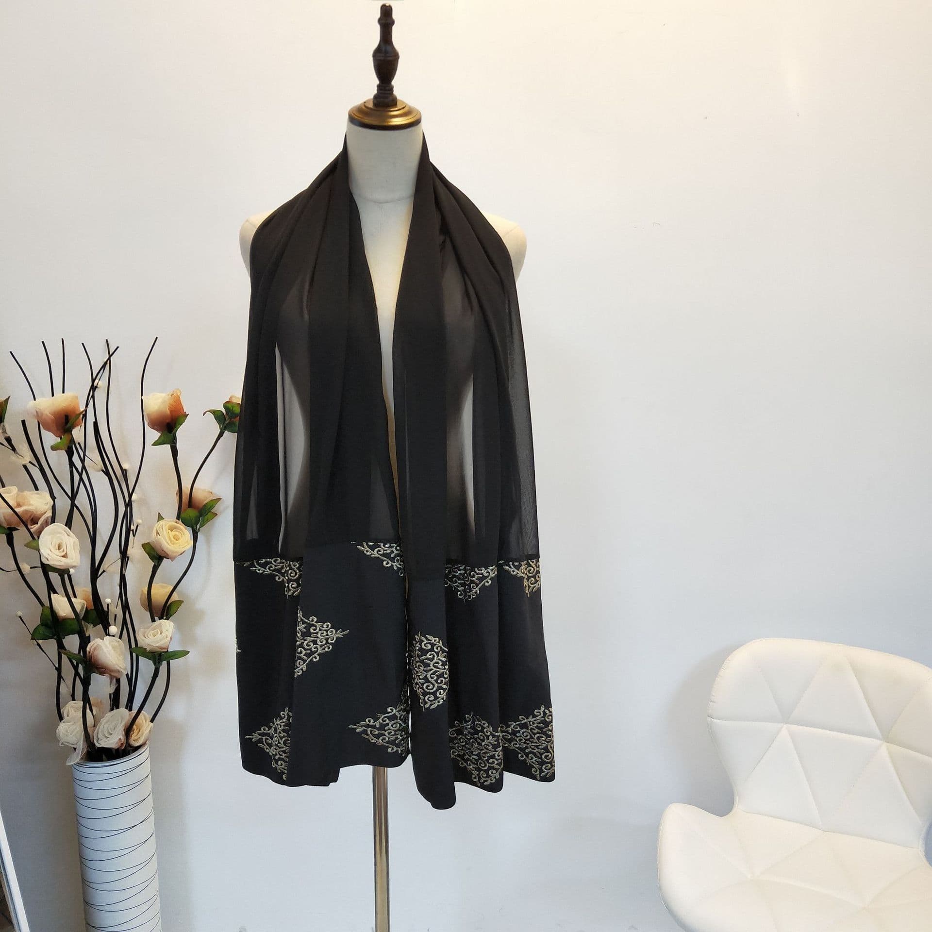 image-Women's Embroidered Cardigan - Blue 2XL Polyester