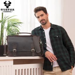 image-leather top layer cowhide shoulder bag messenger bag retro portable briefcase