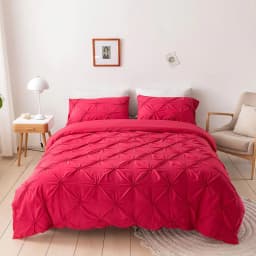 image-Cross-border aliexpress amazon wish solid color brushed woolen rose quilt cover plain bedding craft three-piece set