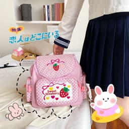 image-Japanese Ins Strawberry Embroidery Lace Backpack