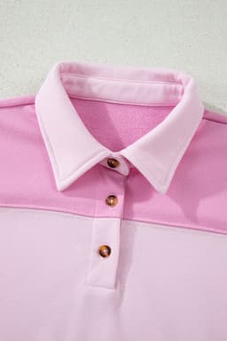 image-Pink Raw Seam Color Block Patchwork Button Polo Collar Mini Dress