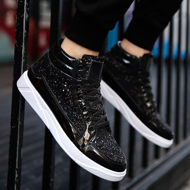 image-European and American nightclub leather boots shiny personality Martin boots men's casual high-top leather shoes retro gold boots 5892