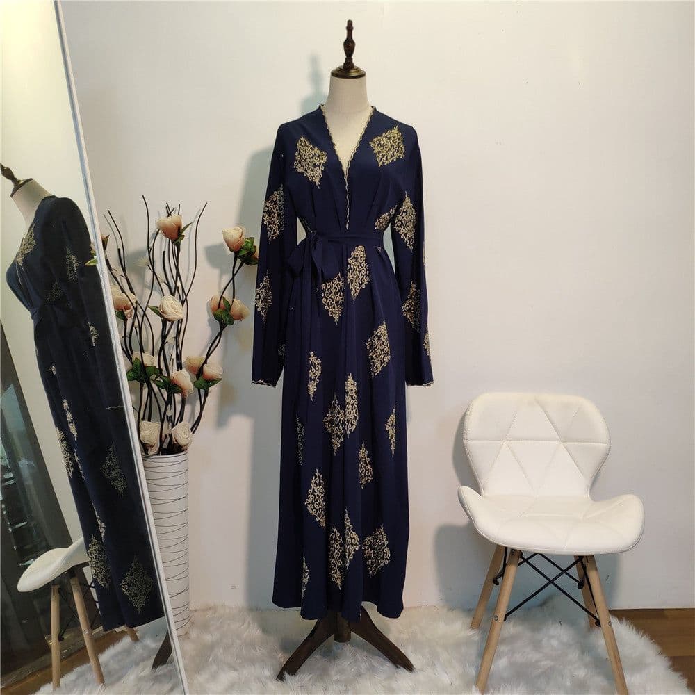 image-Women's Embroidered Cardigan - Blue 2XL Polyester