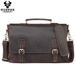 image-leather top layer cowhide shoulder bag messenger bag retro portable briefcase
