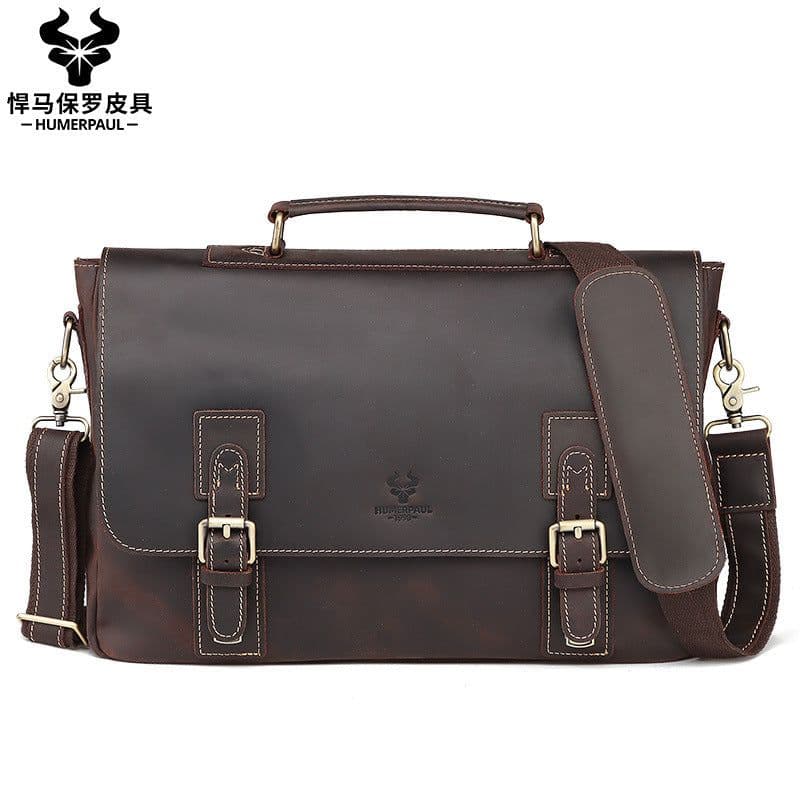 image-leather top layer cowhide shoulder bag messenger bag retro portable briefcase