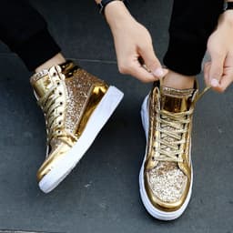 image-European and American nightclub leather boots shiny personality Martin boots men's casual high-top leather shoes retro gold boots 5892