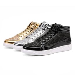 image-European and American nightclub leather boots shiny personality Martin boots men's casual high-top leather shoes retro gold boots 5892
