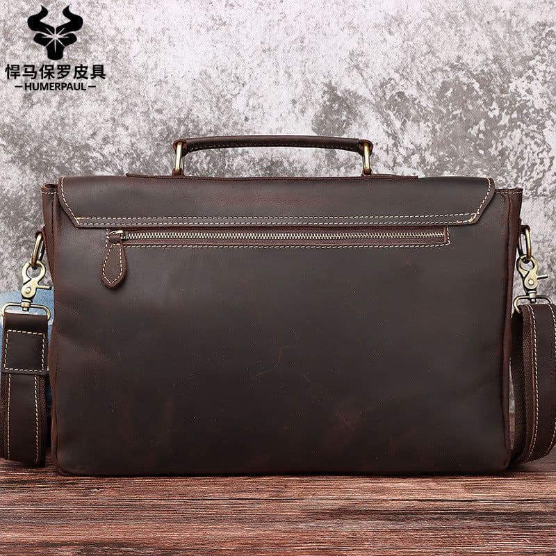image-leather top layer cowhide shoulder bag messenger bag retro portable briefcase