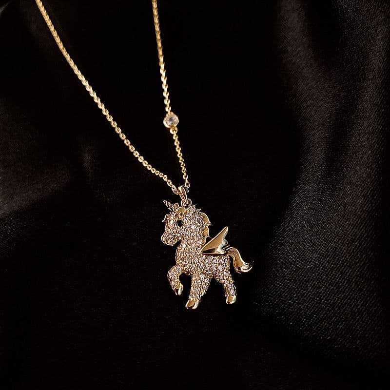 image-South Korea Dongdaemun Diamond Pony Golden Necklace Net Red Same Style Clavicle Chain Fashion Simple Wild Girl Earrings