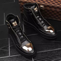image-Men's Martin Boots Black PU Leather Lace-up