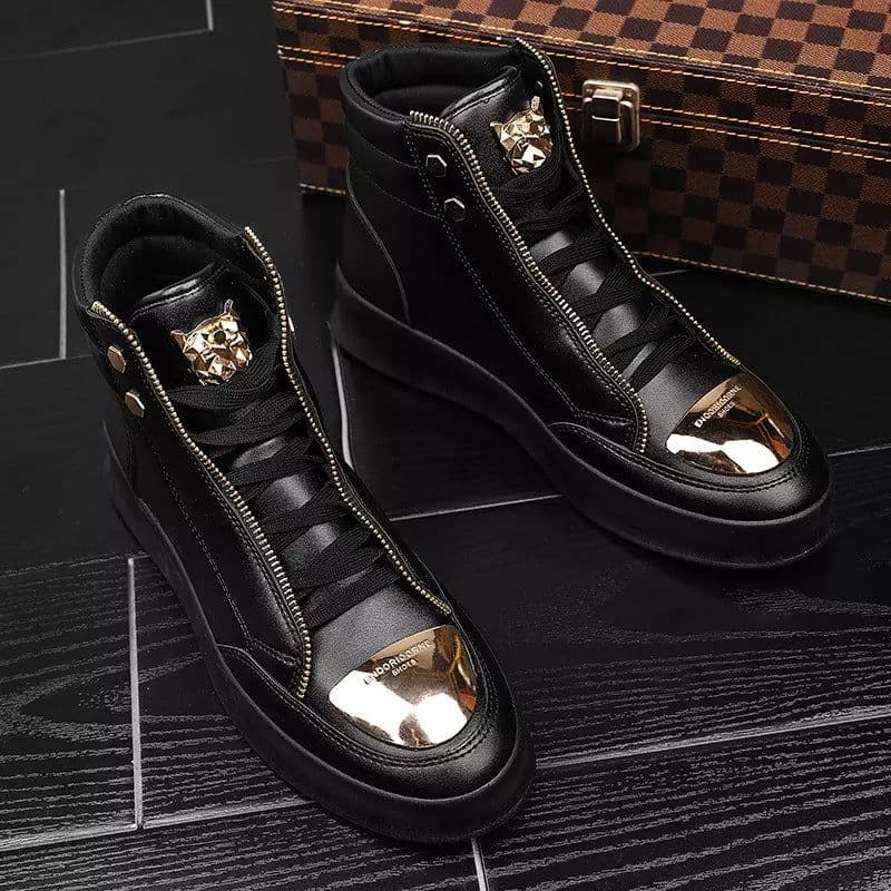 image-Men's Martin Boots Black PU Leather Lace-up