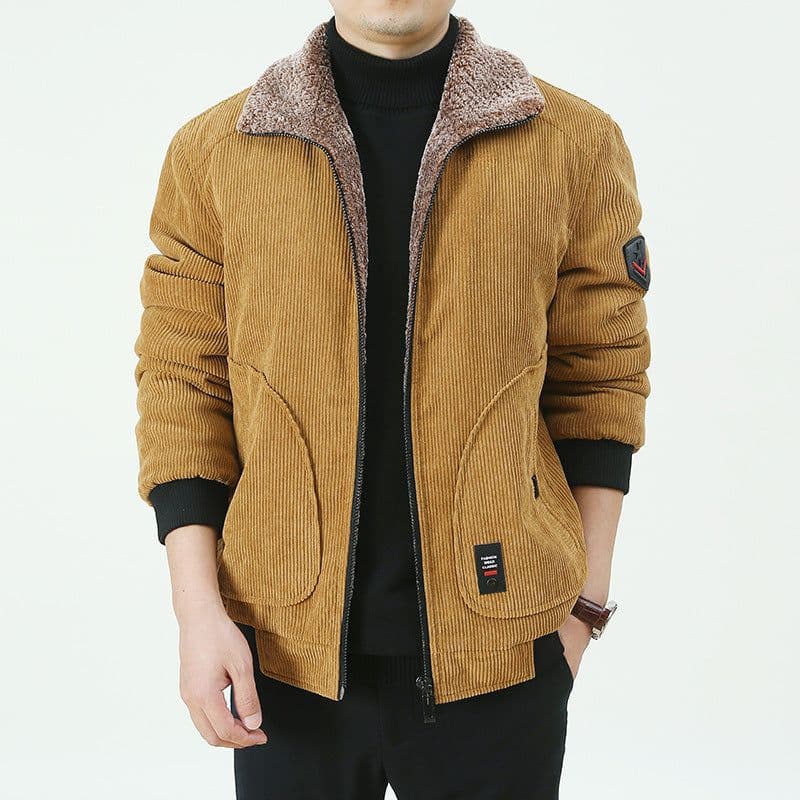 image-Pinjian Yuyi Corduroy Coat - Black, Large, Loose Fit, Winter, 6XL