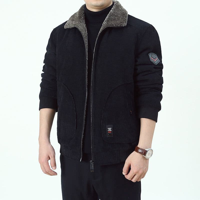 image-Pinjian Yuyi Corduroy Coat - Black, Large, Loose Fit, Winter, 6XL