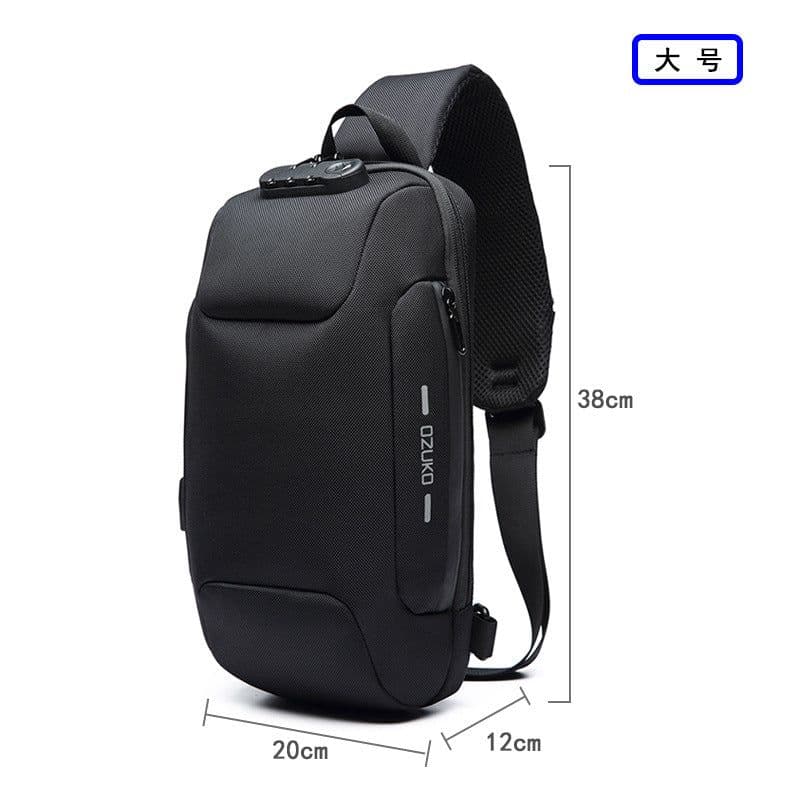 image-ozuko Chest Bag USB Anti-Theft Waterproof Black