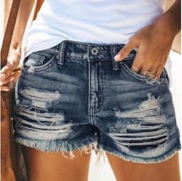 image-Cross-border supply explosion models European and American foreign trade fashion summer ripped fringed denim shorts women