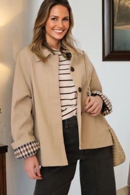 image-Parchment Plaid Liner Patchwork Single Breasted Trench Coat