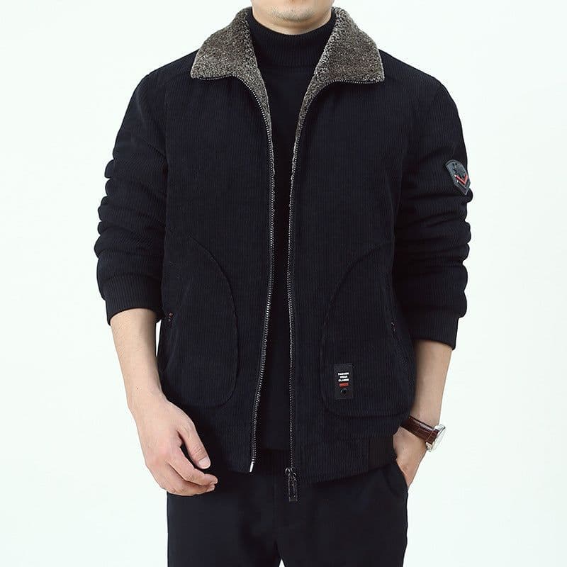 image-Pinjian Yuyi Corduroy Coat - Black, Large, Loose Fit, Winter, 6XL