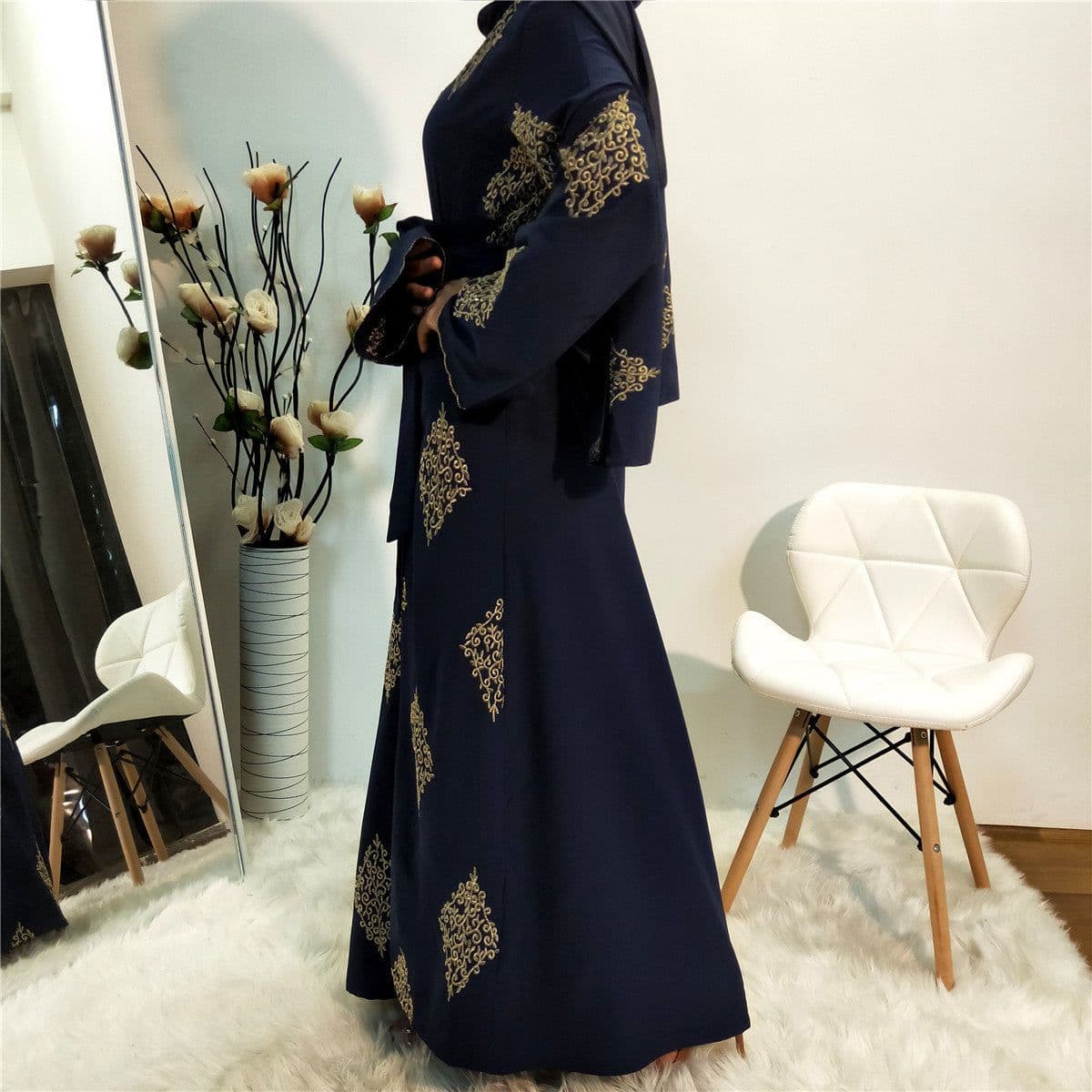image-Women's Embroidered Cardigan - Blue 2XL Polyester
