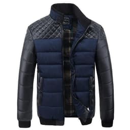 image-Winter Fashion Men's Jackets and Coats Outerwear 4XL PU Patchwork Stitching Self-cultivation Collar