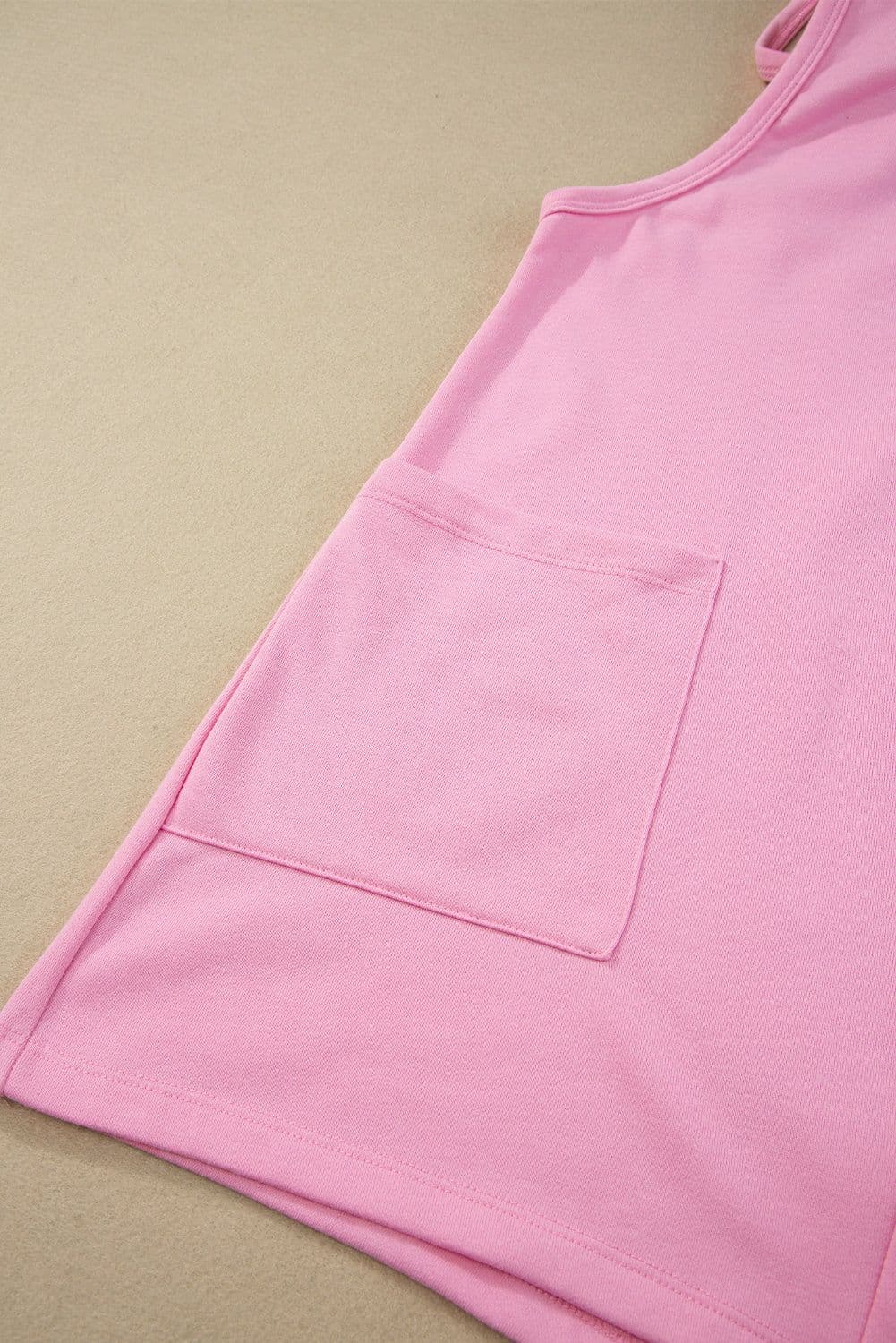 image-Pink Sleeveless V Neck Jersey Romper with Pockets