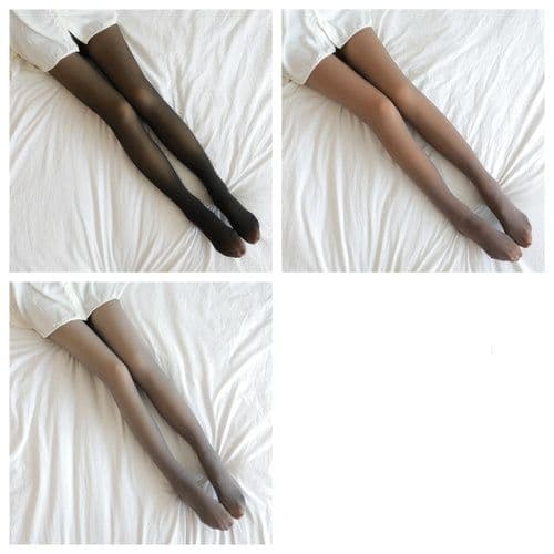 image-Translucent Fleece-Lined Plus Size Leggings - Warm Winter Tights Black, Coffee, Gray