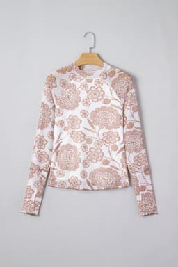 image-Black Thumbhole Long Sleeve Floral Print Mesh Top