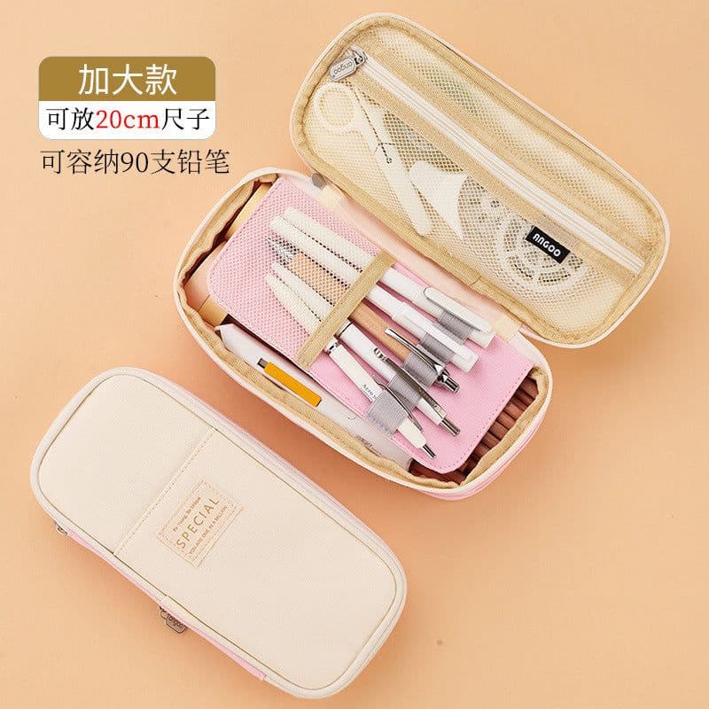 image-Large-capacity pencil case, Japanese and Korean style, macarons color matching for primary and secondary school students, upgradeable pencil case stationery box