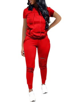 image-2022wish Europe and the United States new summer solid color burnt flower hooded sweater short-sleeved suit two-piece set