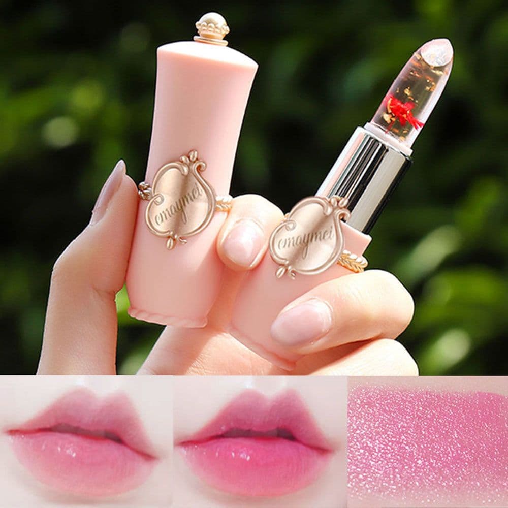 image-Cross-border emaymei dried flower gold leaf jelly color-changing lipstick transparent flower lipstick moisturizing color-changing lipstick wholesale
