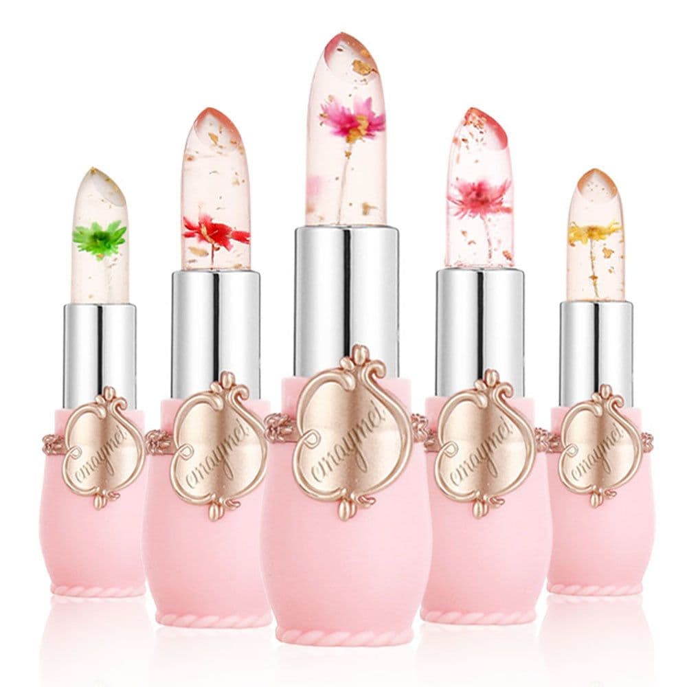 image-Cross-border emaymei dried flower gold leaf jelly color-changing lipstick transparent flower lipstick moisturizing color-changing lipstick wholesale