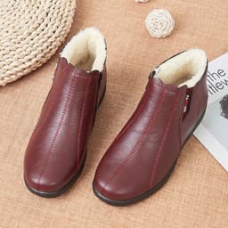 image-Women's Winter Cotton Boots - Yellow Brown Flat Heel Size 41