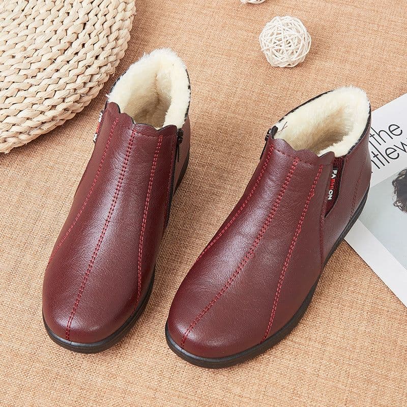 image-Women's Winter Cotton Boots - Yellow Brown Flat Heel Size 41