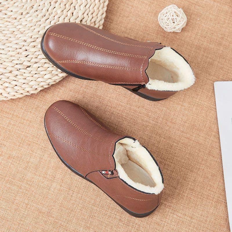 image-Women's Winter Cotton Boots - Yellow Brown Flat Heel Size 41
