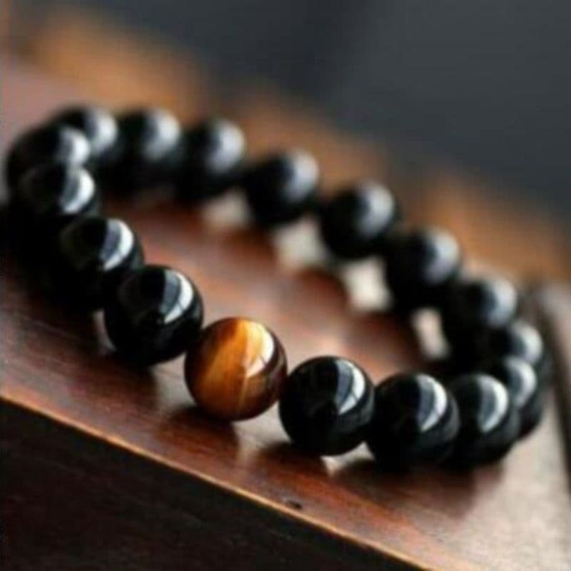 image-Natural Black Onyx With Stone Tiger Eyes Energy Bracelet